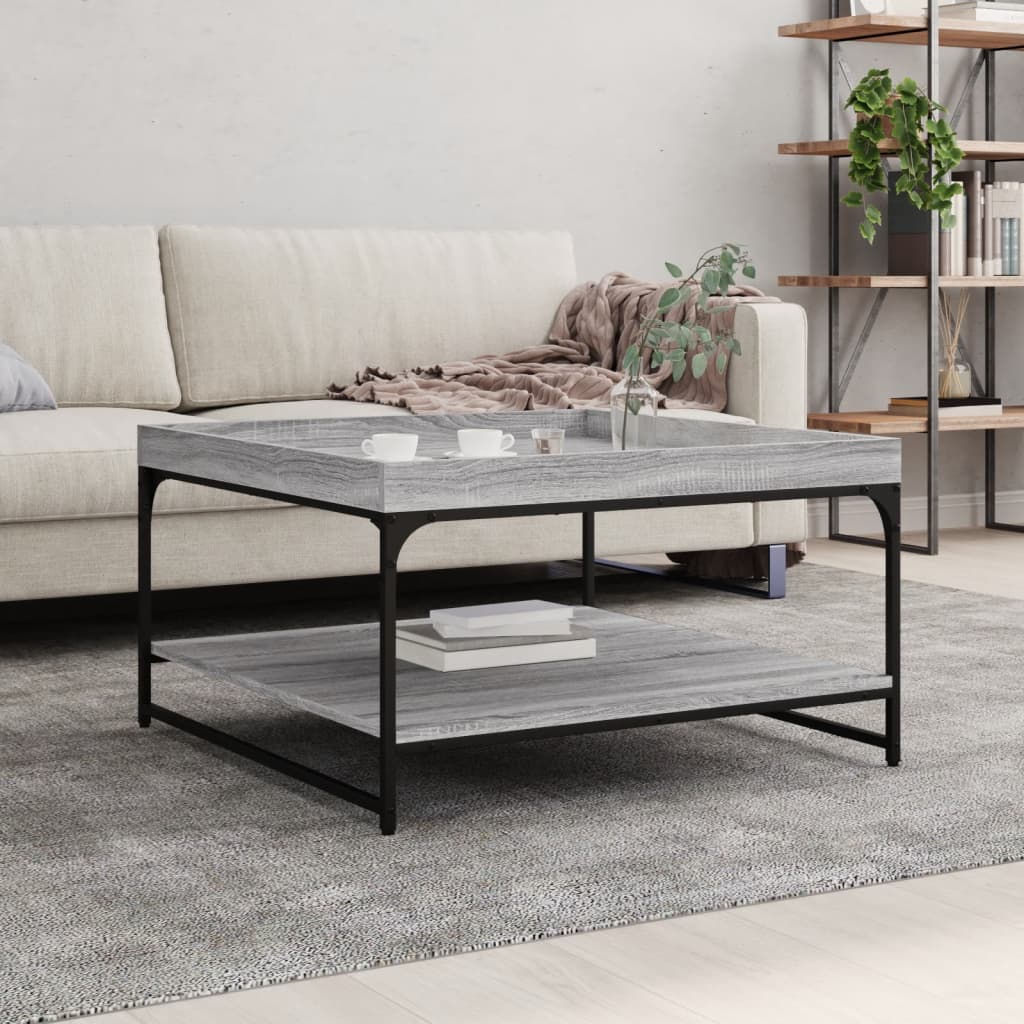 vidaXL Măsuță cafea, gri sonoma, 80x80x45 cm lemn prelucrat și fier vidaXL Măsuță cafea, gri sonoma, 80x80x45 cm lemn prelucrat și fier