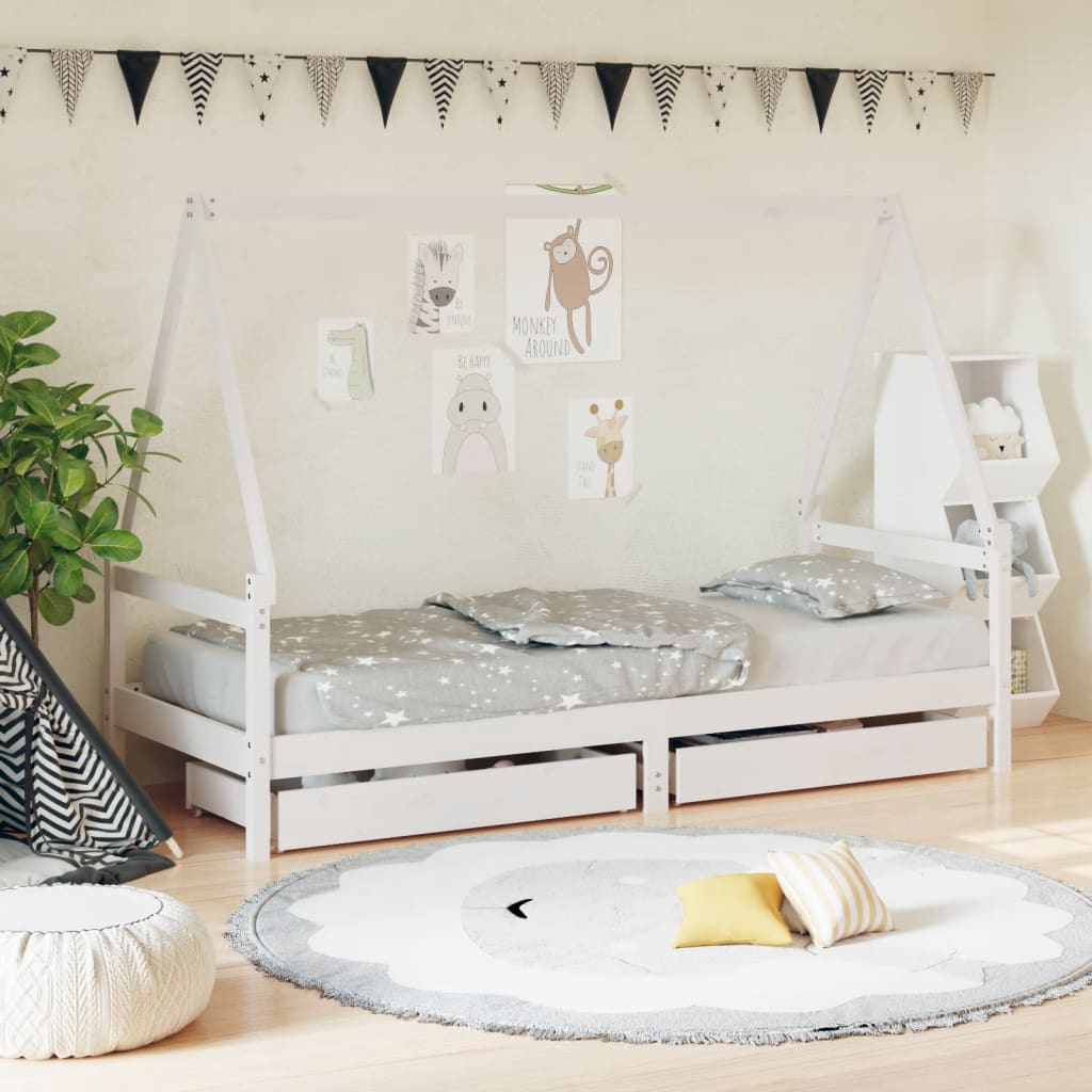 vidaXL Cadru pat copii cu sertare, alb, 80x200 cm, lemn masiv de pin vidaXL Cadru pat copii cu sertare, alb, 80x200 cm, lemn masiv de pin