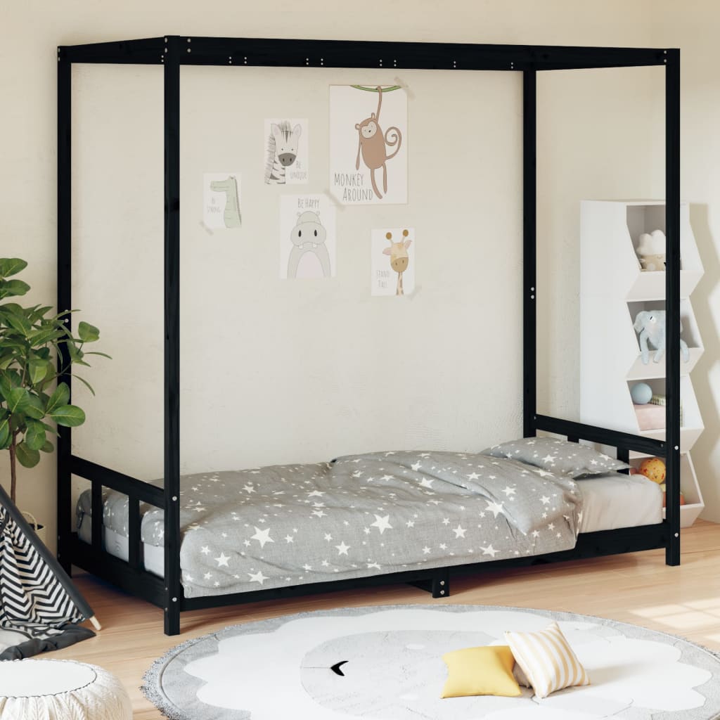 vidaXL Cadru de pat pentru copii, negru, 90x190 cm, lemn masiv de pin vidaXL Cadru de pat pentru copii, negru, 90x190 cm, lemn masiv de pin