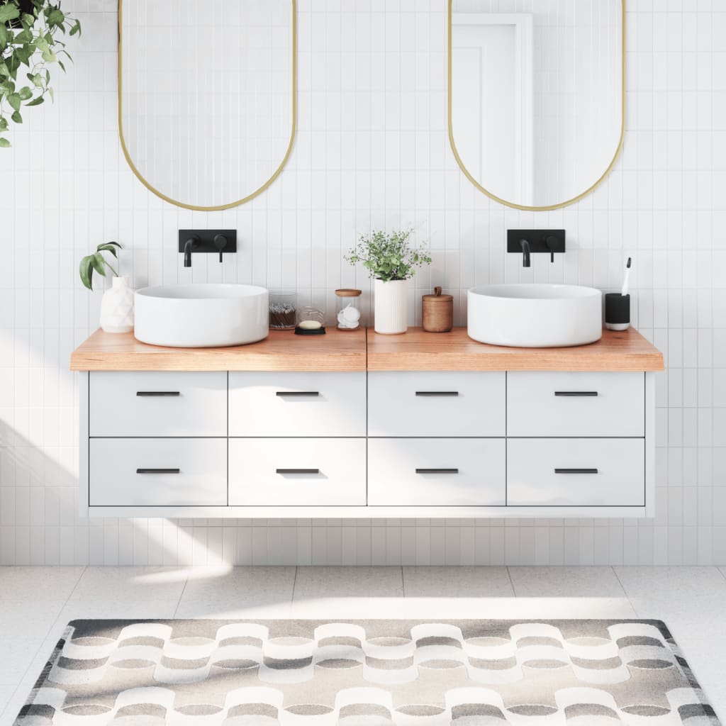 vidaXL Blat de baie, maro deschis, 180x50x(2-6) cm, lemn masiv tratat vidaXL Blat de baie, maro deschis, 180x50x(2-6) cm, lemn masiv tratat