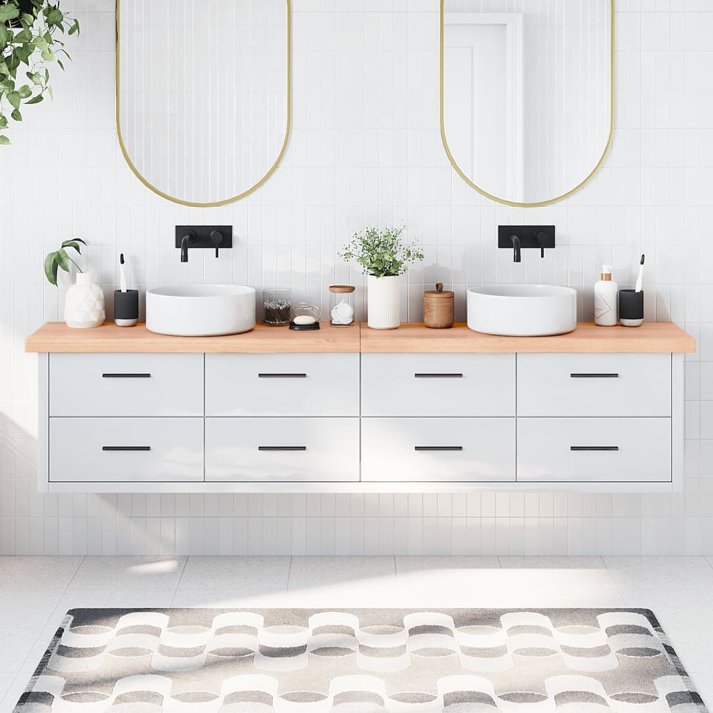 vidaXL Blat de baie, maro deschis, 220x40x(2-6) cm, lemn masiv tratat vidaXL Blat de baie, maro deschis, 220x40x(2-6) cm, lemn masiv tratat