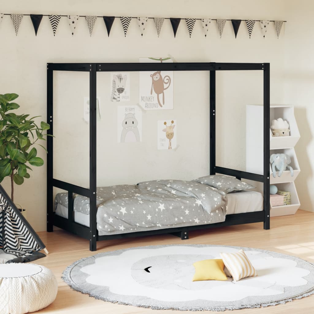 vidaXL Cadru de pat pentru copii, negru, 80x160 cm, lemn masiv de pin vidaXL Cadru de pat pentru copii, negru, 80x160 cm, lemn masiv de pin
