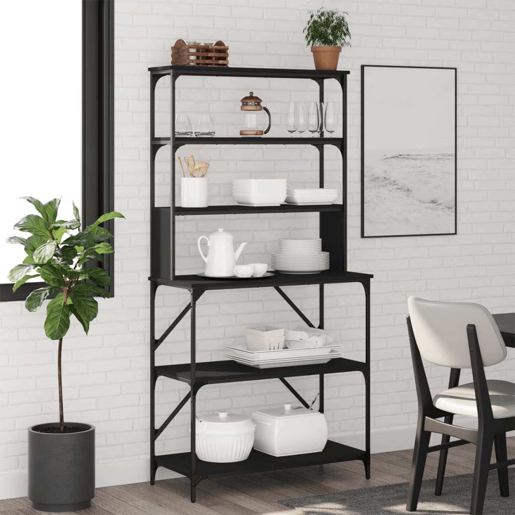 vidaXL Raft brutărie cu 6 niveluri, negru, 90x40x180 cm lemn prelucrat vidaXL Raft brutărie cu 6 niveluri, negru, 90x40x180 cm lemn prelucrat