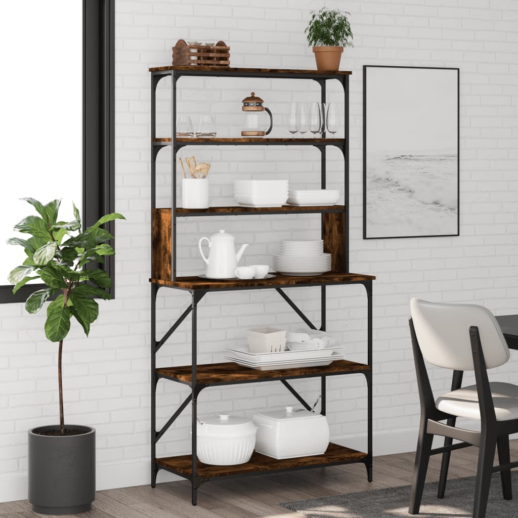 vidaXL Raft brutărie cu 6 niveluri, stejar fumuriu, 90x40x180 cm, lemn vidaXL Raft brutărie cu 6 niveluri, stejar fumuriu, 90x40x180 cm, lemn