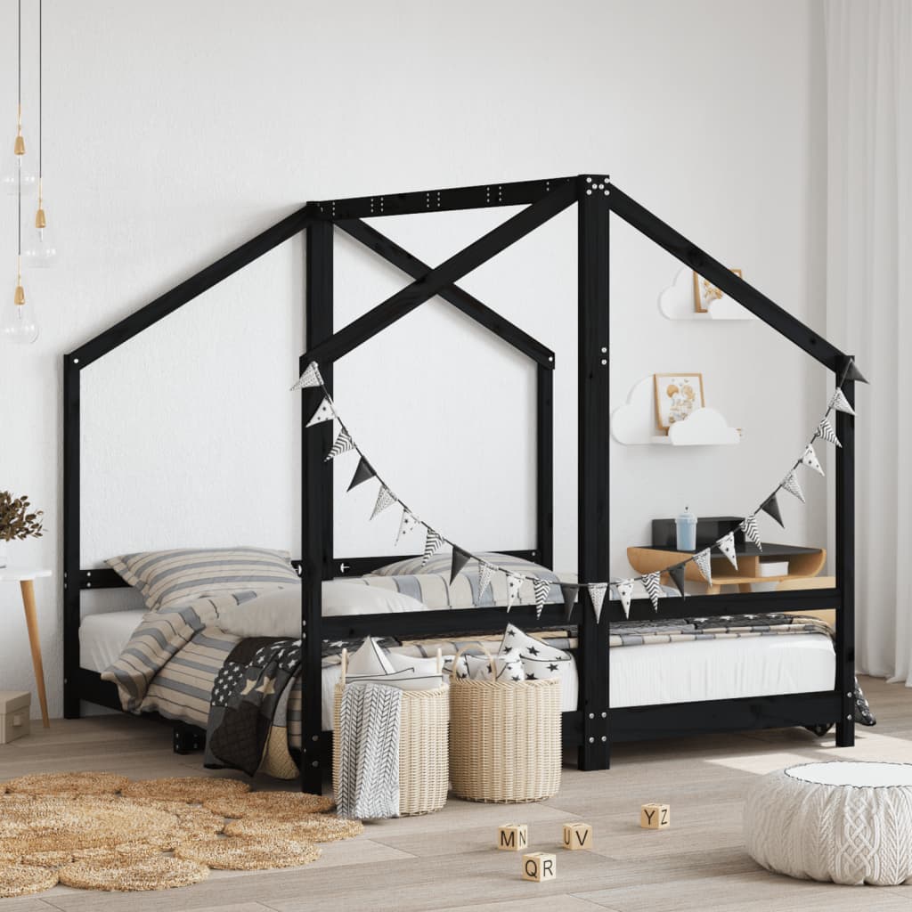 vidaXL Cadru de pat pentru copii negru 2x(80x160) cm lemn masiv de pin vidaXL Cadru de pat pentru copii negru 2x(80x160) cm lemn masiv de pin