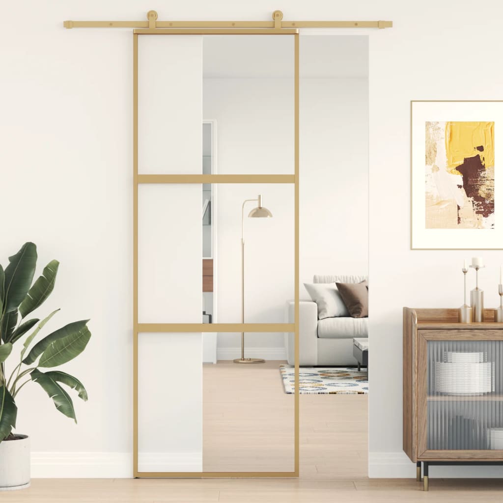 vidaXL Ușă glisantă auriu 76x205 cm sticlă ESG transparentă/aluminiu vidaXL Ușă glisantă auriu 76x205 cm sticlă ESG transparentă/aluminiu