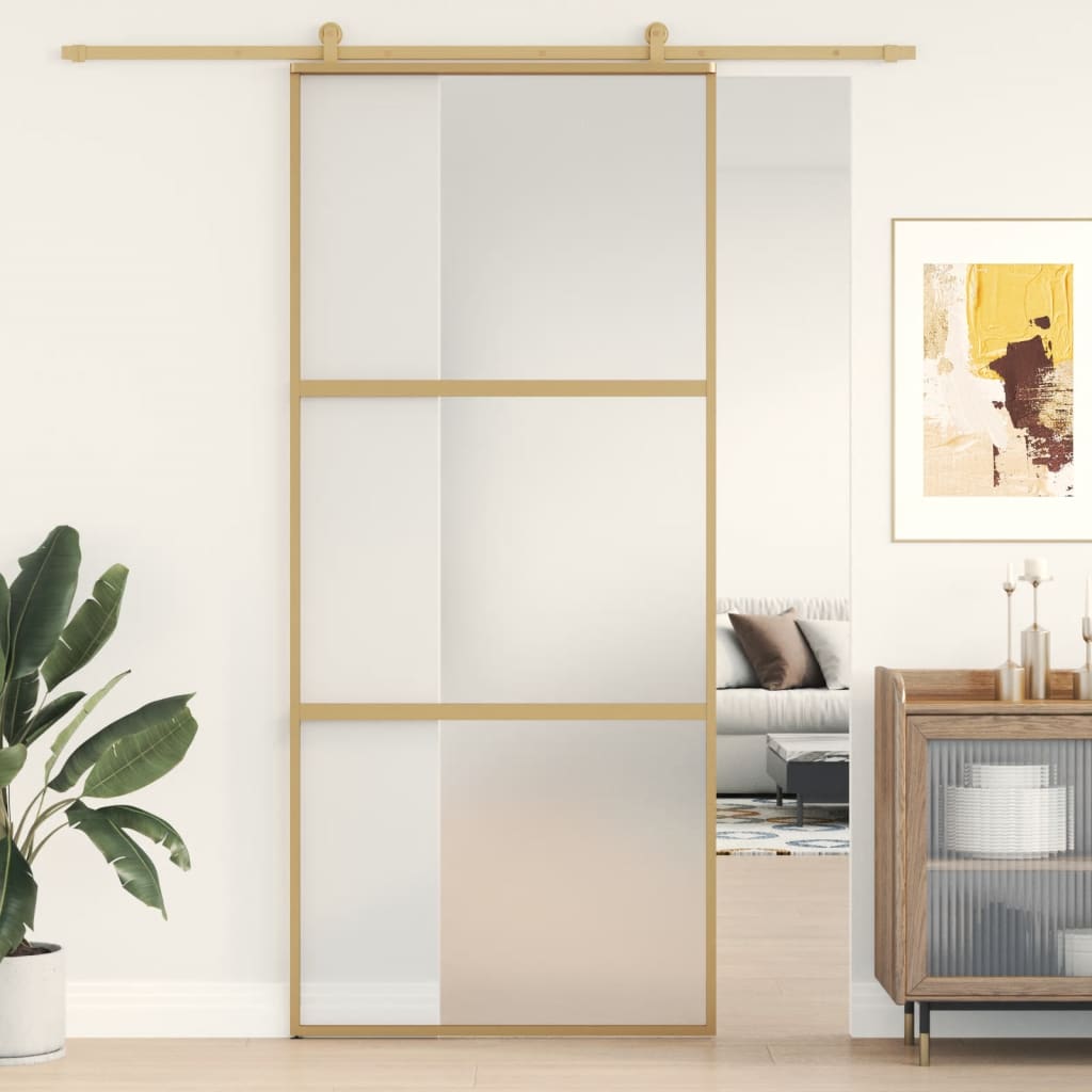 vidaXL Ușă glisantă, auriu, 90x205 cm, sticlă ESG mată și aluminiu vidaXL Ușă glisantă, auriu, 90x205 cm, sticlă ESG mată și aluminiu
