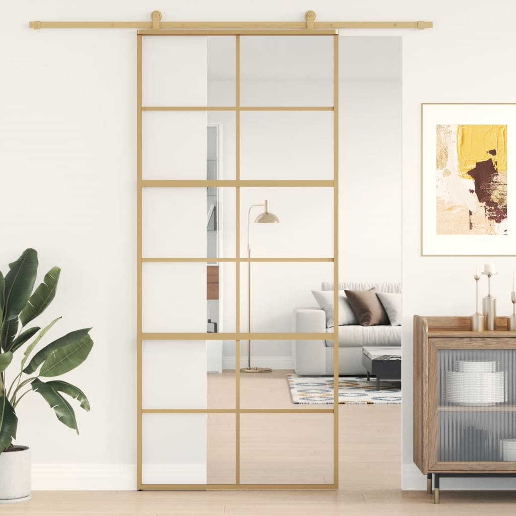 vidaXL Ușă glisantă, auriu, 90x205 cm, sticlă ESG mată și aluminiu vidaXL Ușă glisantă, auriu, 90x205 cm, sticlă ESG mată și aluminiu