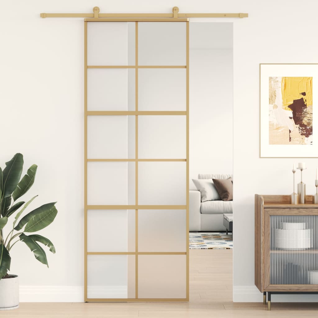 vidaXL Ușă glisantă, auriu, 76x205 cm, sticlă ESG mată și aluminiu vidaXL Ușă glisantă, auriu, 76x205 cm, sticlă ESG mată și aluminiu