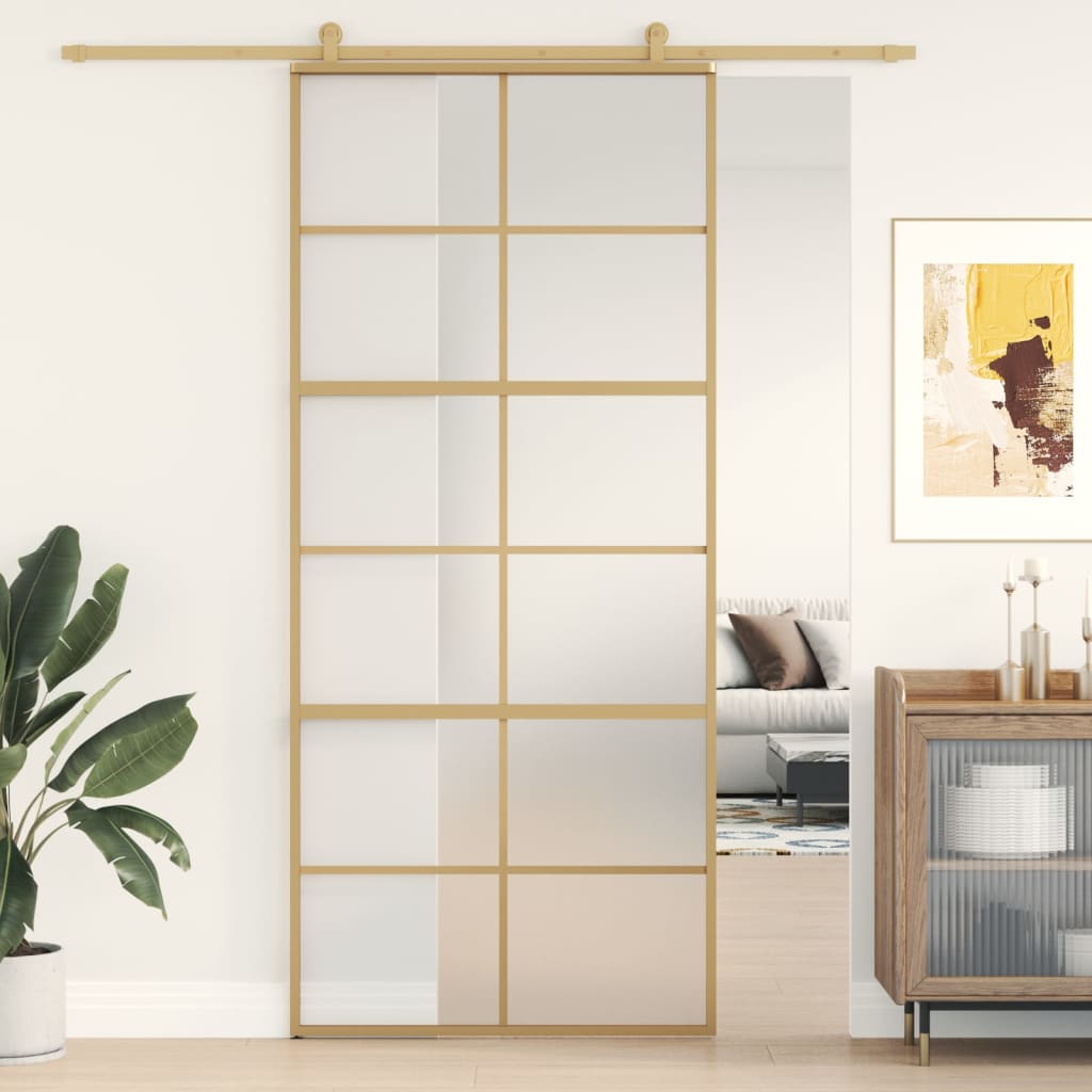 vidaXL Ușă glisantă, auriu, 90x205 cm, sticlă ESG mată și aluminiu vidaXL Ușă glisantă, auriu, 90x205 cm, sticlă ESG mată și aluminiu