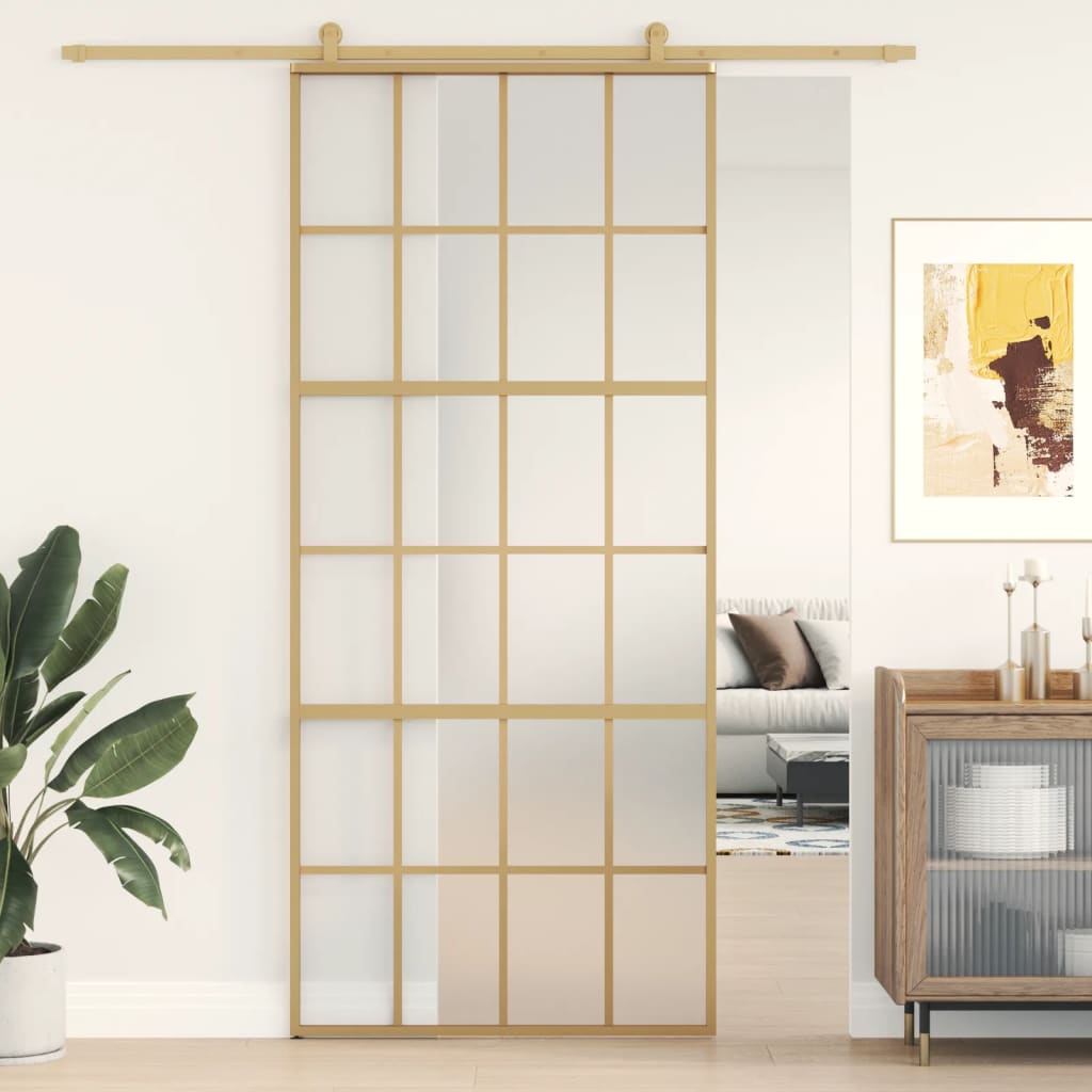vidaXL Ușă glisantă, auriu, 90x205 cm, sticlă ESG mată și aluminiu vidaXL Ușă glisantă, auriu, 90x205 cm, sticlă ESG mată și aluminiu