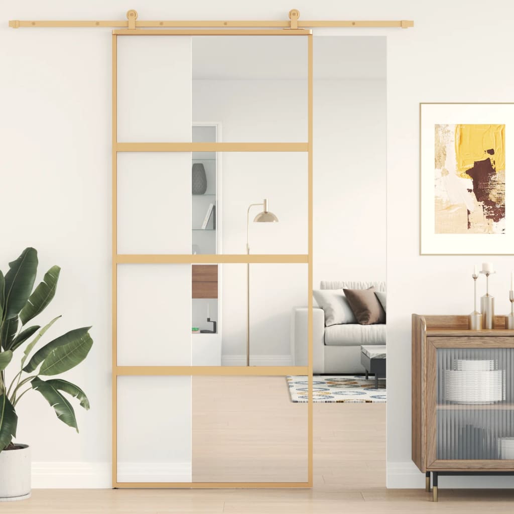 vidaXL Ușă glisantă, auriu, 90x205 cm, sticlă ESG mată și aluminiu vidaXL Ușă glisantă, auriu, 90x205 cm, sticlă ESG mată și aluminiu