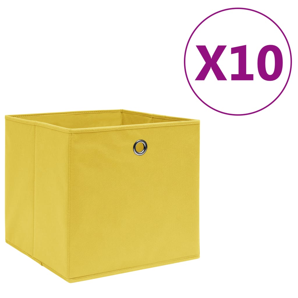vidaXL Cutii depozitare, 10 buc., galben, 28x28x28 cm, textil nețesut vidaXL Cutii depozitare, 10 buc., galben, 28x28x28 cm, textil nețesut