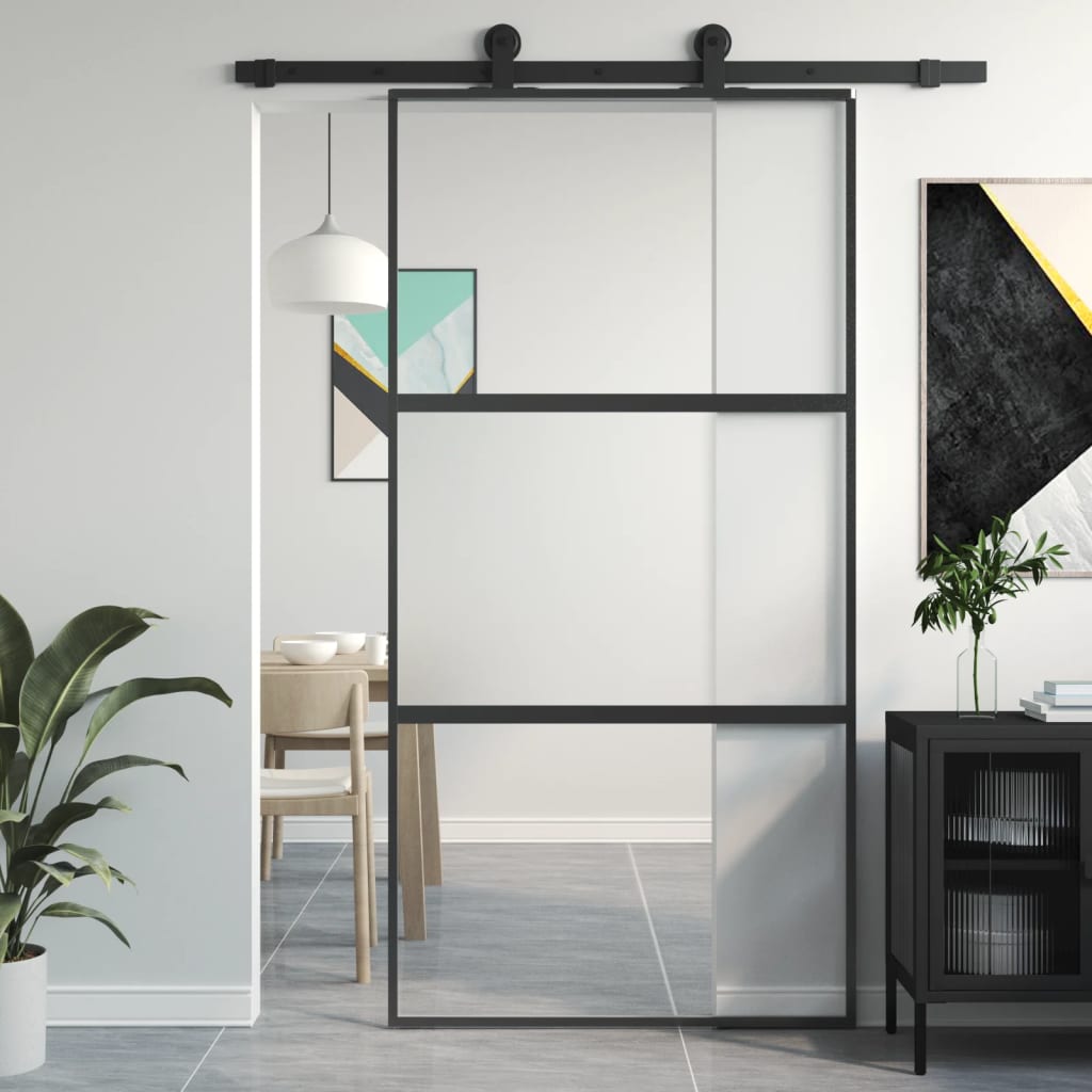 vidaXL Ușă glisantă, negru, 102,5x205 cm, sticlă securizată/aluminiu vidaXL Ușă glisantă, negru, 102,5x205 cm, sticlă securizată/aluminiu