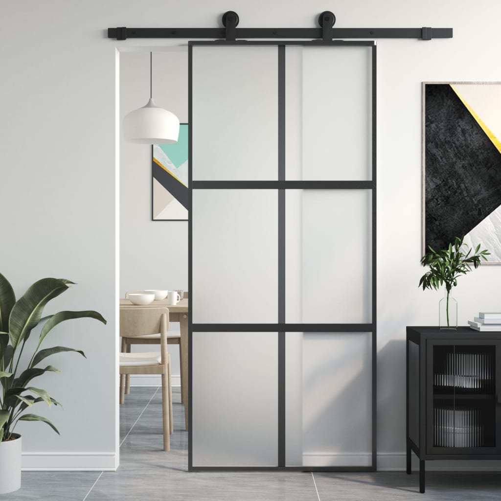 vidaXL Ușă glisantă, negru, 90x205 cm, sticlă securizată și aluminiu vidaXL Ușă glisantă, negru, 90x205 cm, sticlă securizată și aluminiu