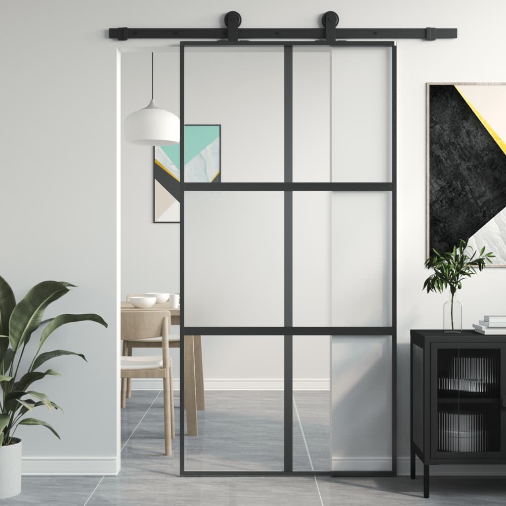 vidaXL Ușă glisantă, negru, 102,5x205 cm, sticlă securizată/aluminiu vidaXL Ușă glisantă, negru, 102,5x205 cm, sticlă securizată/aluminiu