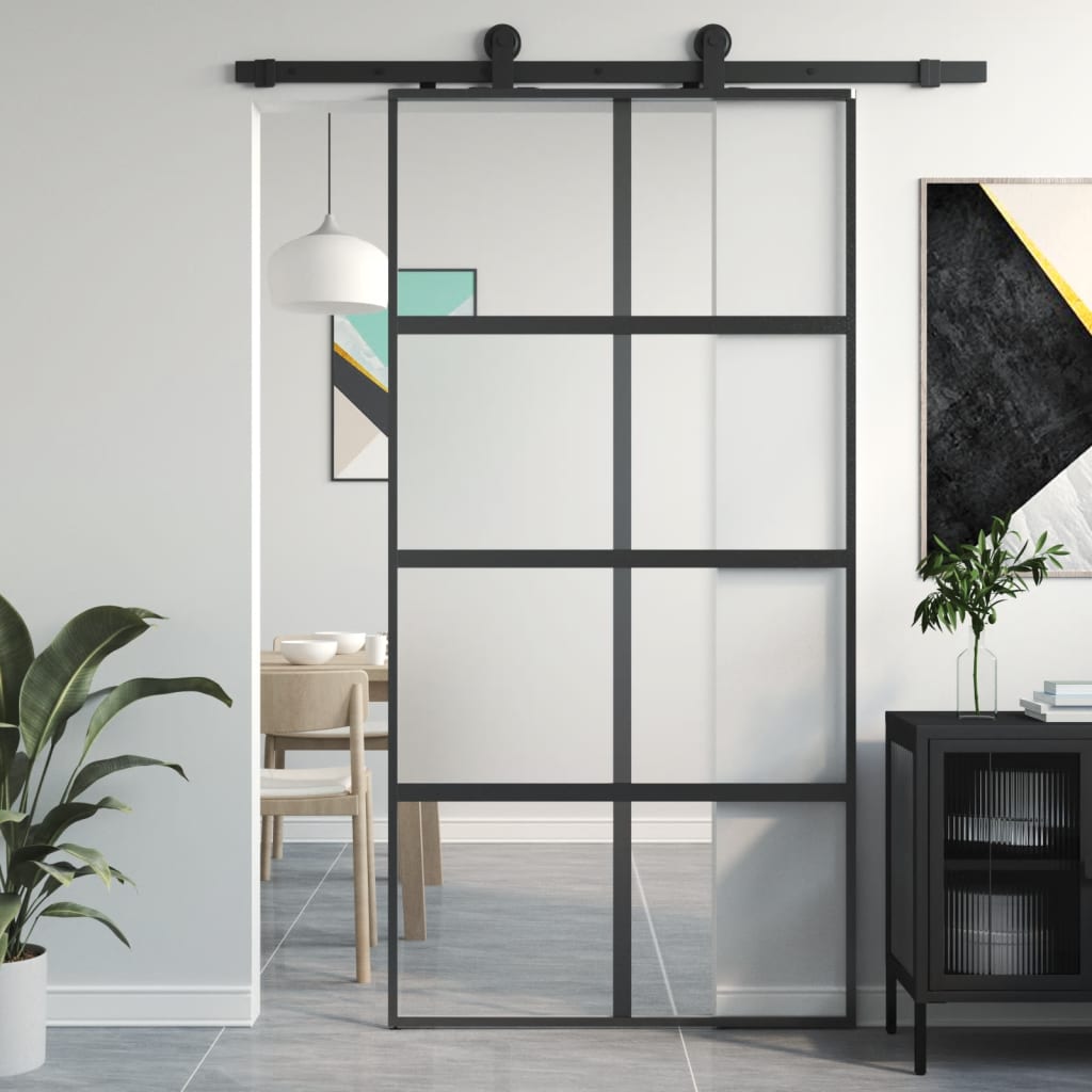 vidaXL Ușă glisantă, negru, 102,5x205 cm, sticlă securizată/aluminiu vidaXL Ușă glisantă, negru, 102,5x205 cm, sticlă securizată/aluminiu