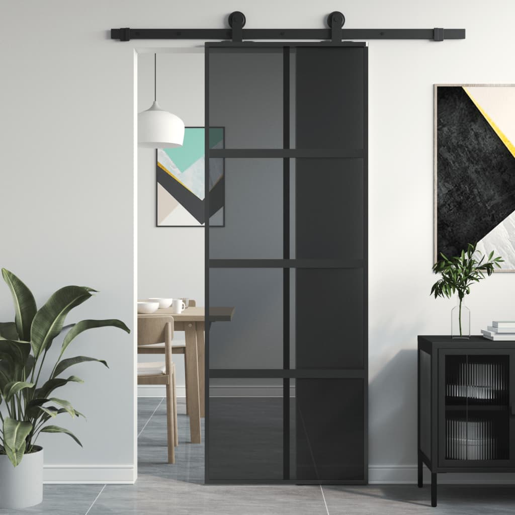 vidaXL Ușă glisantă, negru, 76x205 cm, sticlă securizată și aluminiu vidaXL Ușă glisantă, negru, 76x205 cm, sticlă securizată și aluminiu