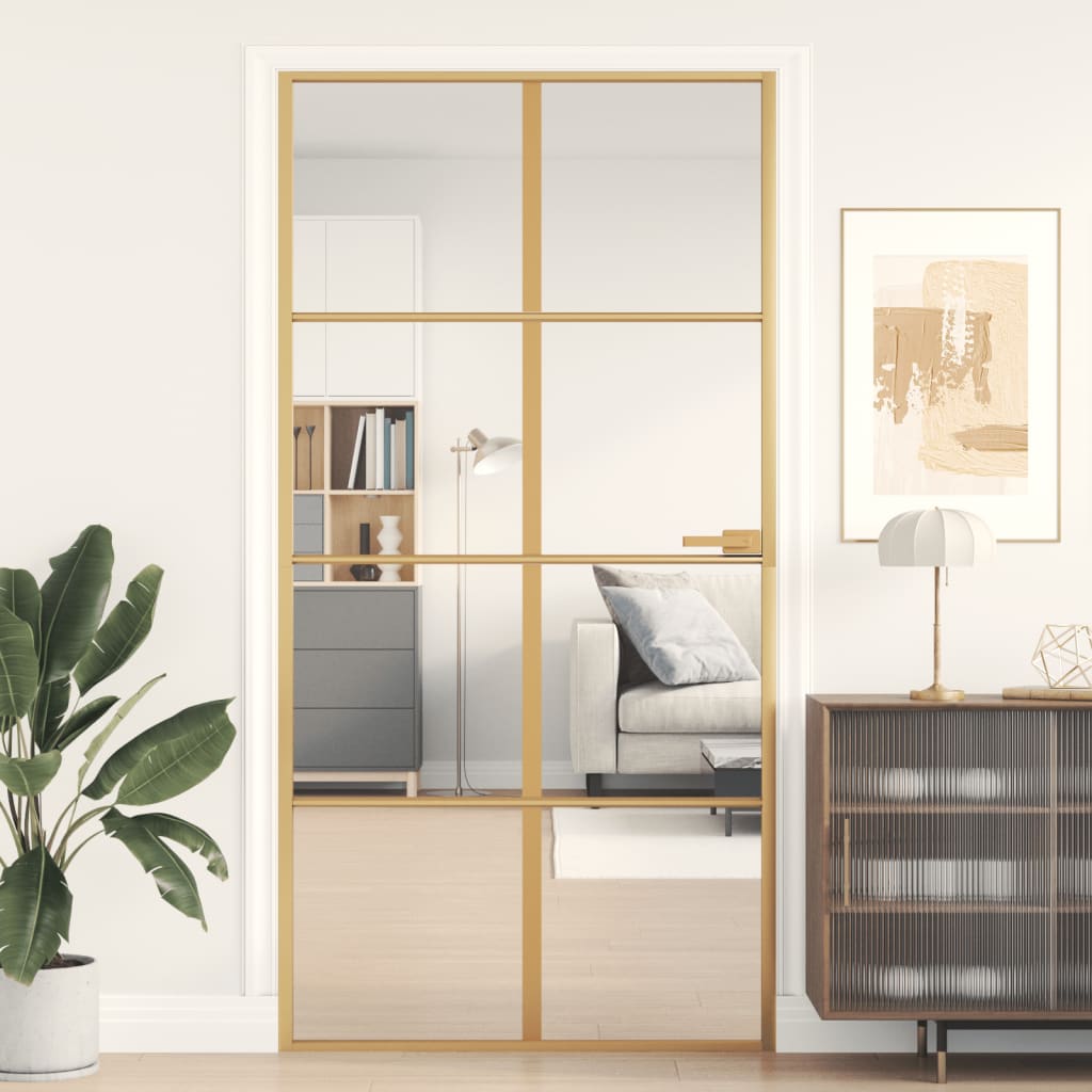 vidaXL Ușă interior Slim auriu 102,5x201,5cm sticlă temperată/aluminiu vidaXL Ușă interior Slim auriu 102,5x201,5cm sticlă temperată/aluminiu