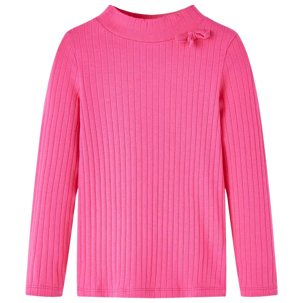 Tricou de copii cu mâneci lungi, tricot cu nervuri, roz aprins, 140 Tricou de copii cu mâneci lungi, tricot cu nervuri, roz aprins, 140