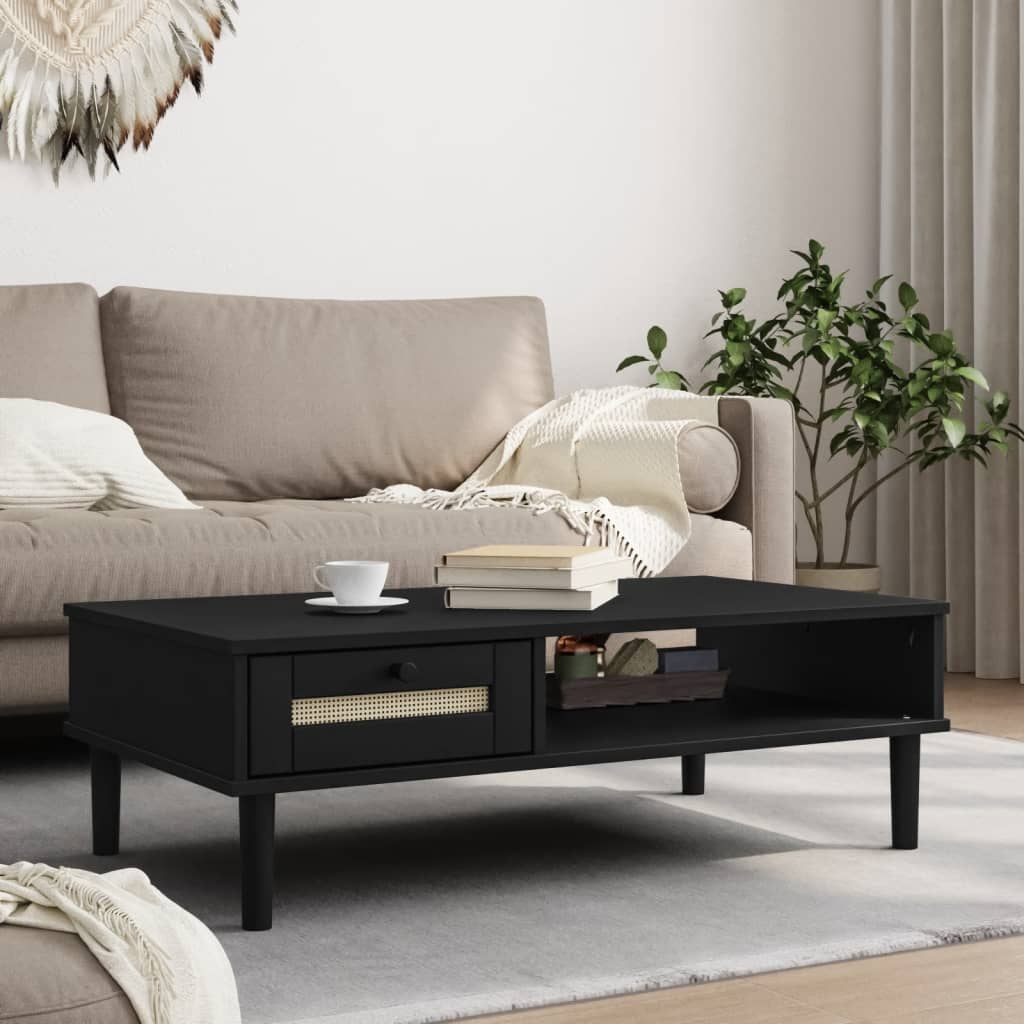 vidaXL Masă de cafea SENJA aspect ratan negru 100x55x33 cm lemn masiv vidaXL Masă de cafea SENJA aspect ratan negru 100x55x33 cm lemn masiv