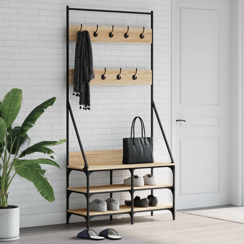 vidaXL Suport de haine cu raft pantofi, stejar sonoma, 90x34x184 cm vidaXL Suport de haine cu raft pantofi, stejar sonoma, 90x34x184 cm