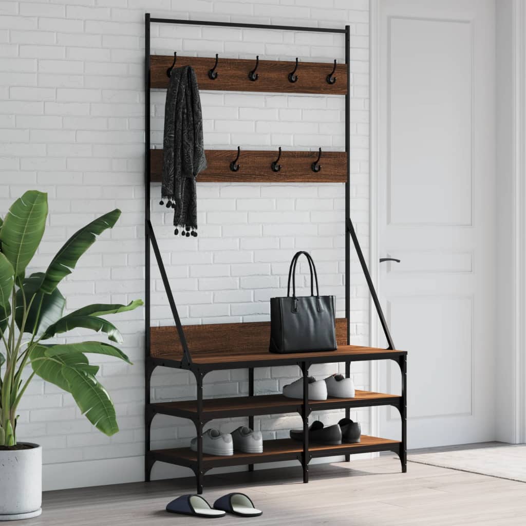 vidaXL Suport de haine cu raft pantofi, stejar maro, 100x40x184 cm vidaXL Suport de haine cu raft pantofi, stejar maro, 100x40x184 cm