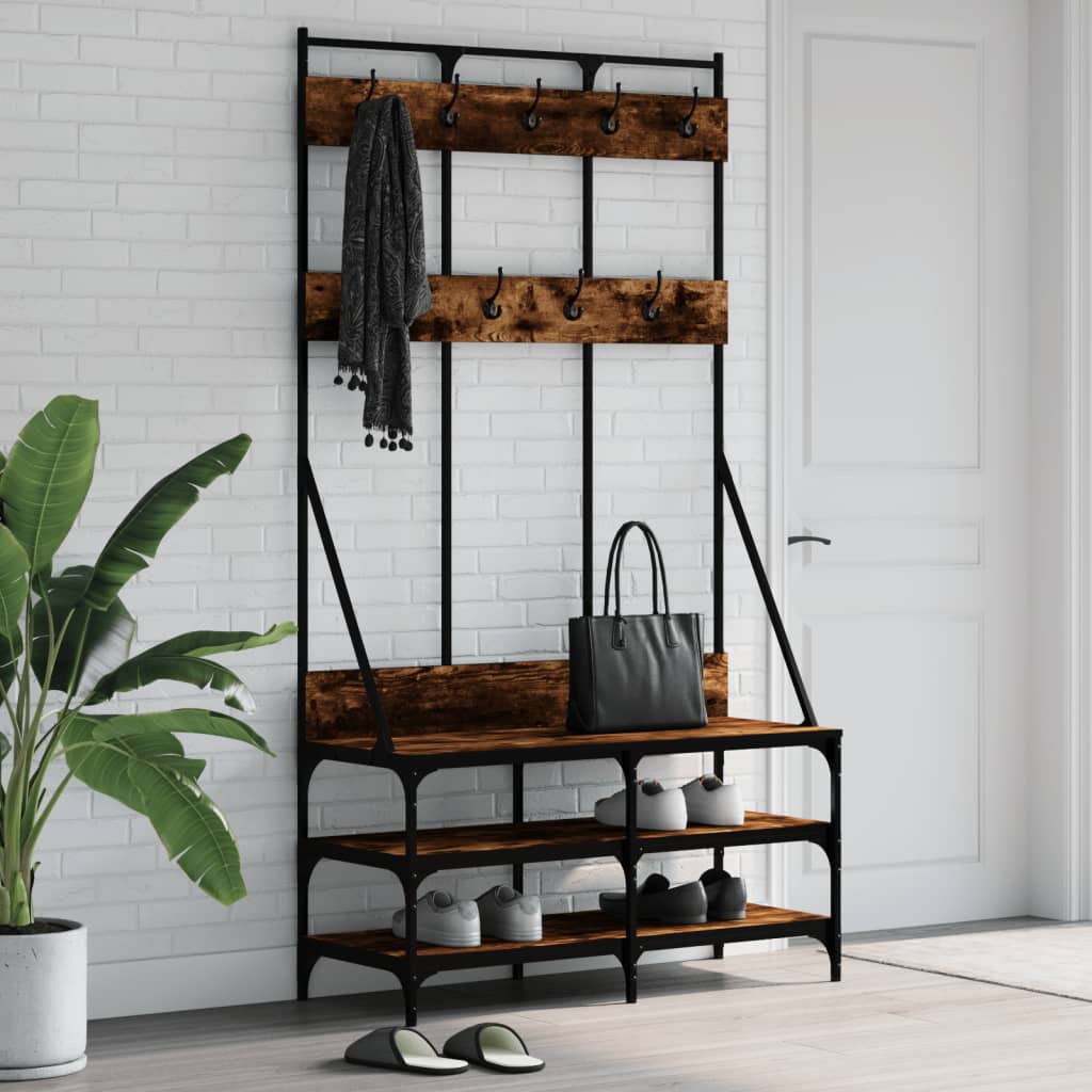 vidaXL Suport de haine cu raft de pantofi stejar fumuriu, 100x40x184cm vidaXL Suport de haine cu raft de pantofi stejar fumuriu, 100x40x184cm