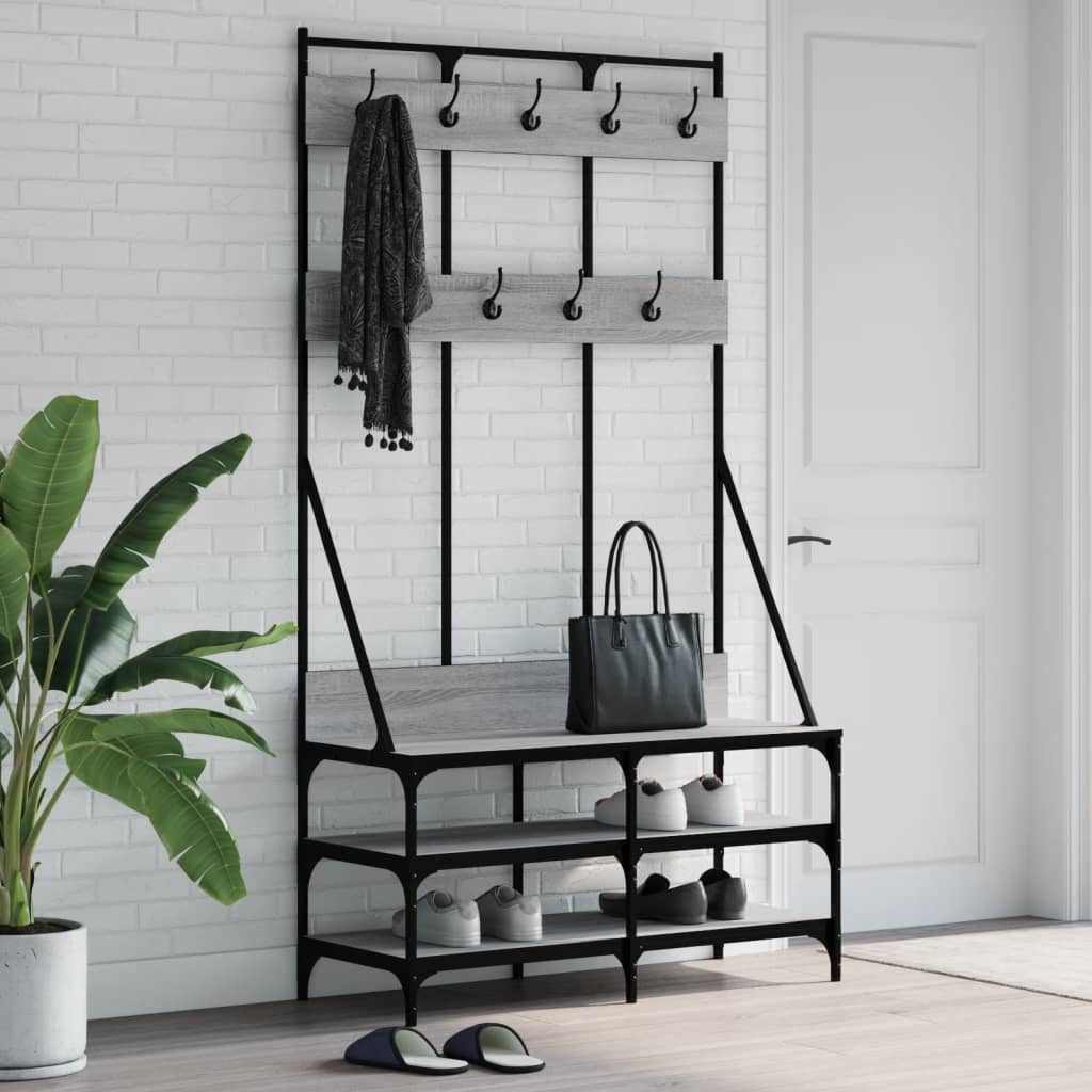 vidaXL Suport de haine cu raft pantofi, sonoma gri, 100x40x184 cm vidaXL Suport de haine cu raft pantofi, sonoma gri, 100x40x184 cm