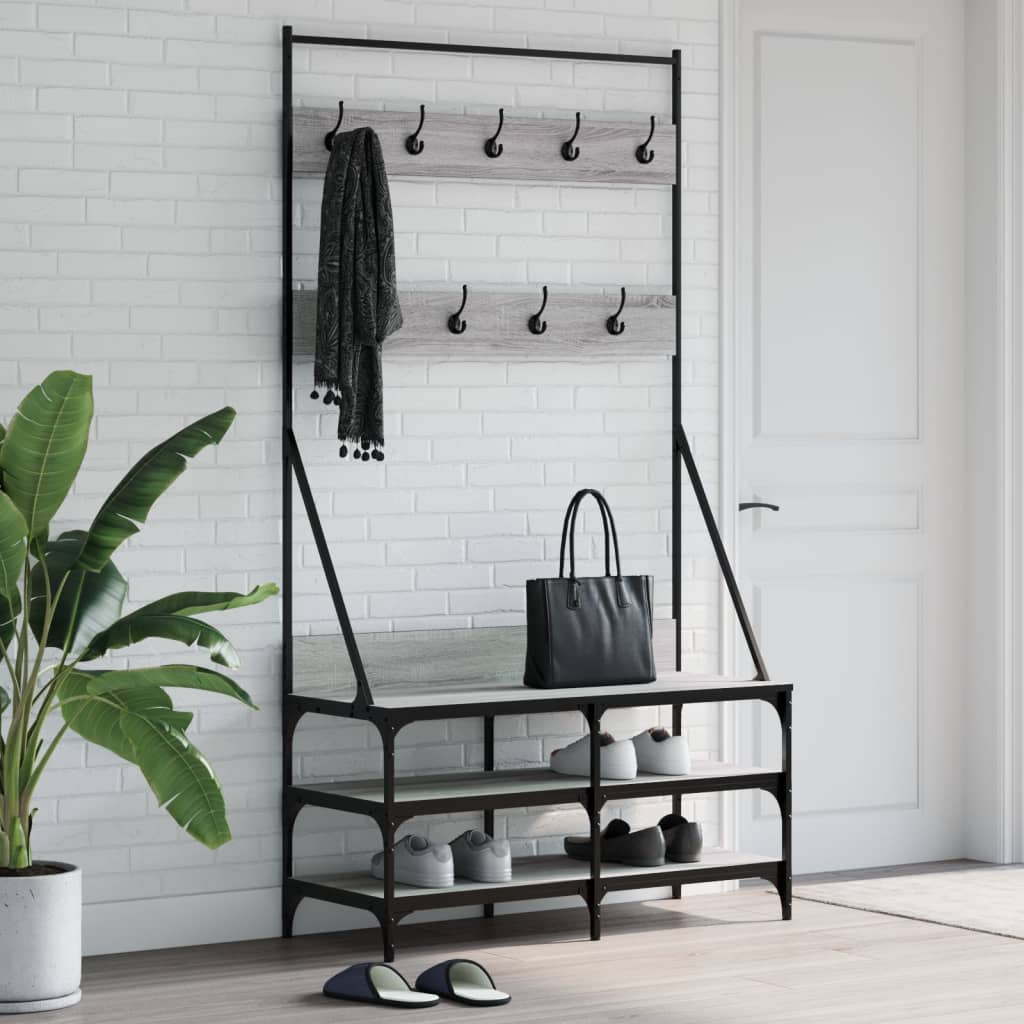 vidaXL Suport de haine cu raft pantofi, sonoma gri, 100x40x184 cm vidaXL Suport de haine cu raft pantofi, sonoma gri, 100x40x184 cm