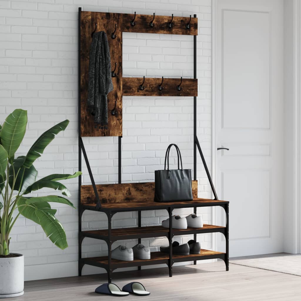 vidaXL Suport de haine cu raft de pantofi stejar fumuriu, 100x40x184cm vidaXL Suport de haine cu raft de pantofi stejar fumuriu, 100x40x184cm