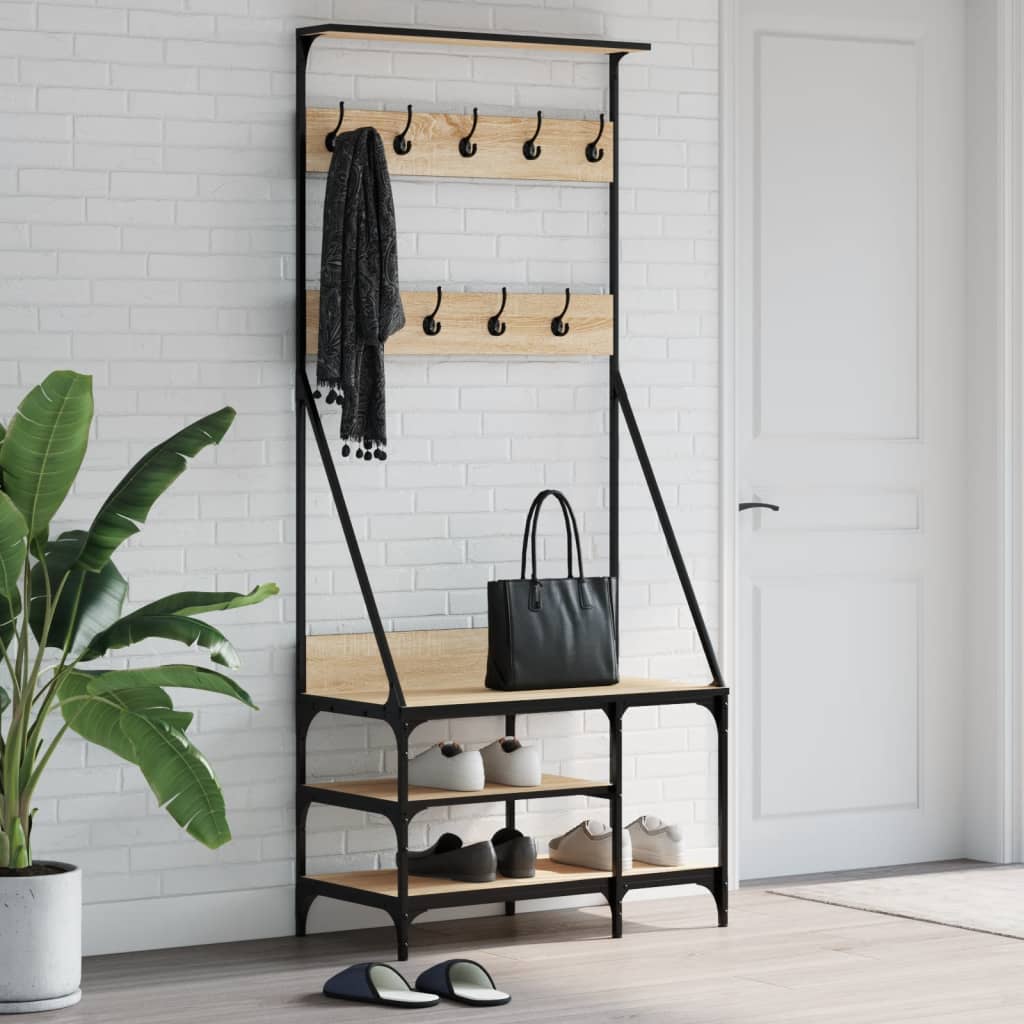 vidaXL Suport de haine cu raft pantofi, stejar sonoma, 80x40x184 cm vidaXL Suport de haine cu raft pantofi, stejar sonoma, 80x40x184 cm