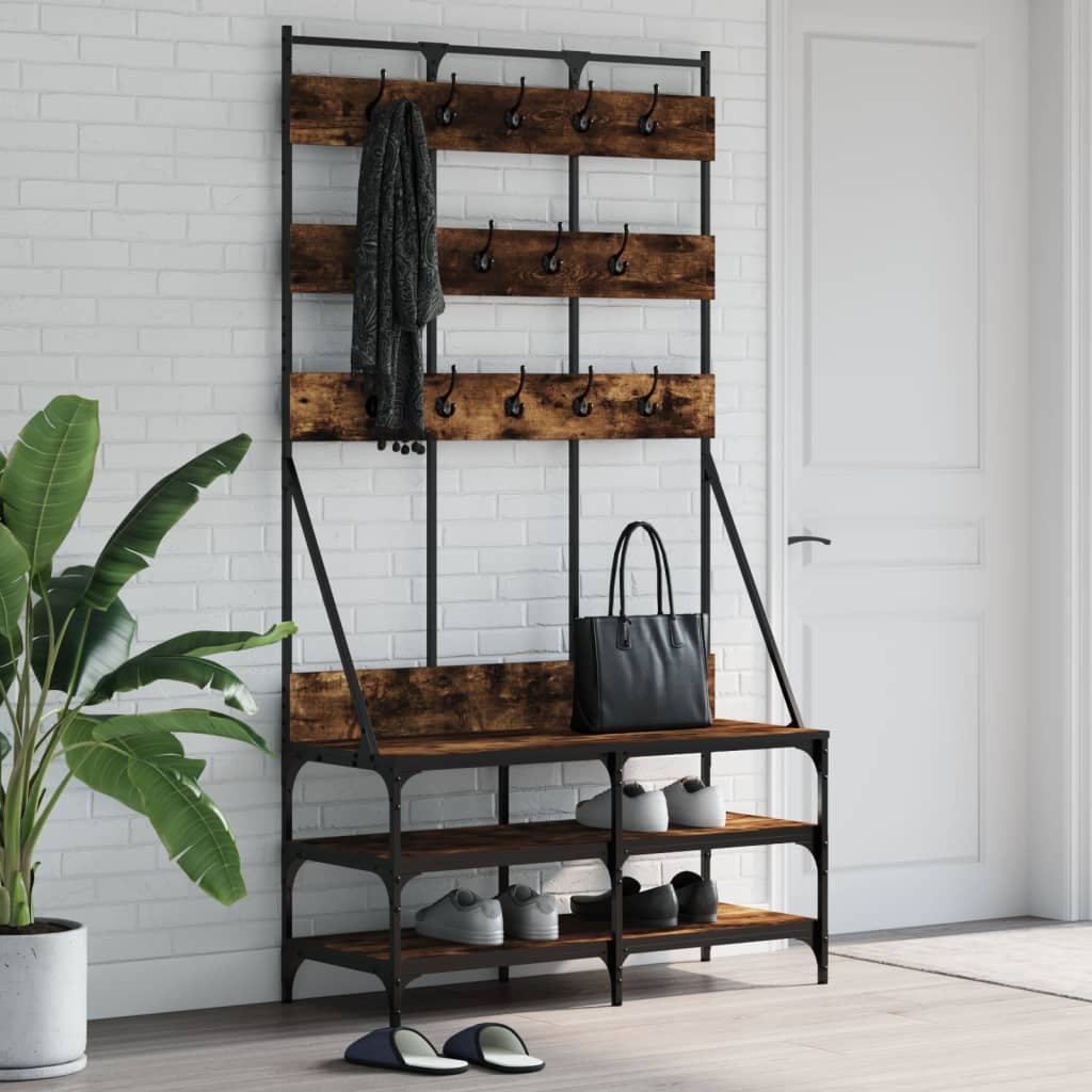 vidaXL Suport de haine cu raft de pantofi stejar fumuriu, 100x40x184cm vidaXL Suport de haine cu raft de pantofi stejar fumuriu, 100x40x184cm