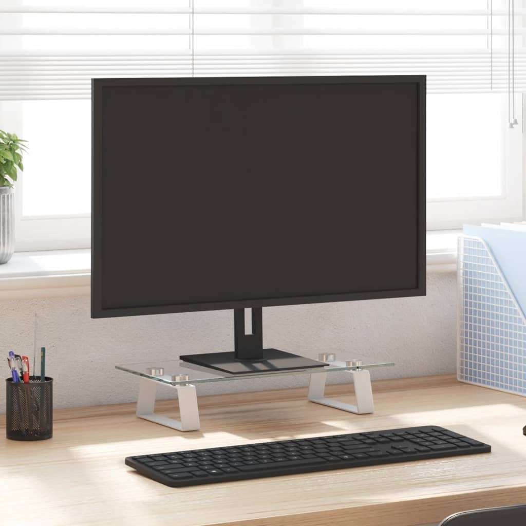 vidaXL Suport de monitor, alb, 40x20x8 cm, sticlă securizată și metal vidaXL Suport de monitor, alb, 40x20x8 cm, sticlă securizată și metal