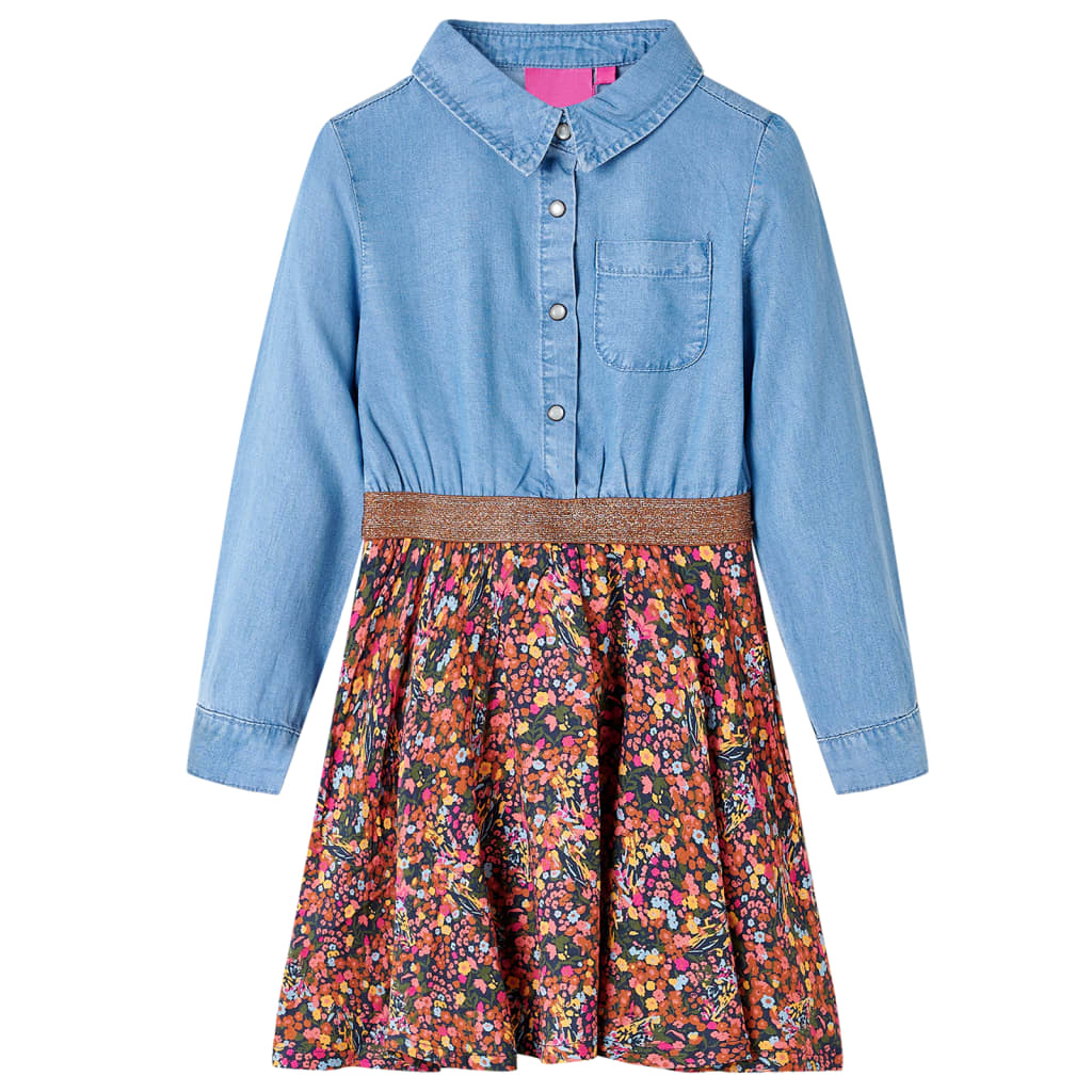 Rochie pentru copii cu mâneci lungi, bleumarin și albastru denim, 116 Rochie pentru copii cu mâneci lungi, bleumarin și albastru denim, 116