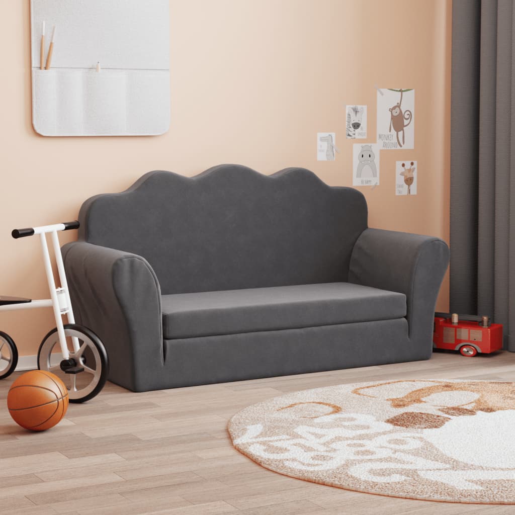 vidaXL Canapea extensibilă de copii cu 2 locuri, antracit, pluș moale vidaXL Canapea extensibilă de copii cu 2 locuri, antracit, pluș moale