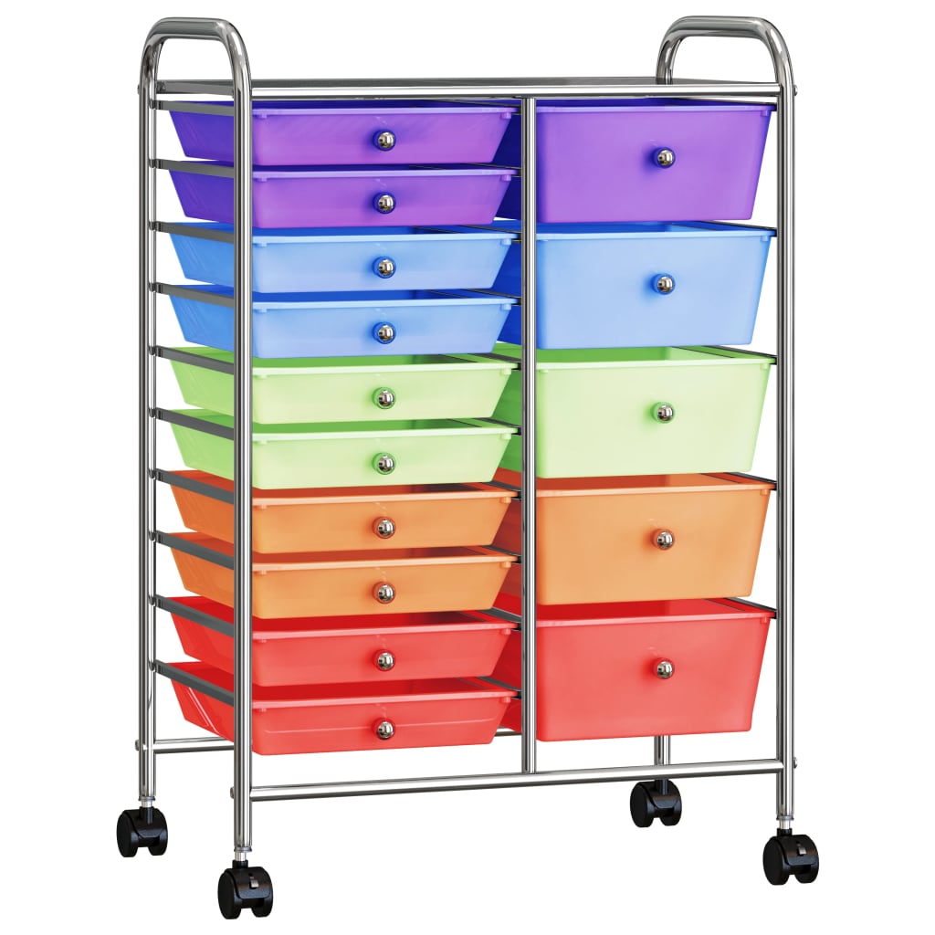 vidaXL Cărucior depozitare mobil cu 15 sertare XXL multicolor plastic vidaXL Cărucior depozitare mobil cu 15 sertare XXL multicolor plastic