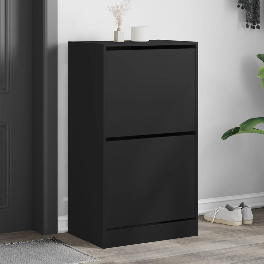 vidaXL Dulap de pantofi cu 2 sertare rabatabile, negru, 60x42x108 cm vidaXL Dulap de pantofi cu 2 sertare rabatabile, negru, 60x42x108 cm