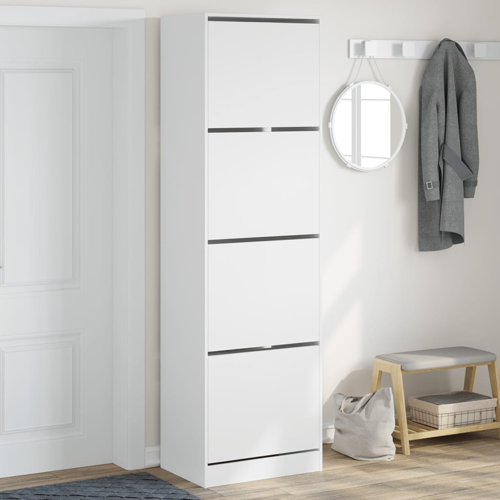 vidaXL Dulap de pantofi cu 4 sertare rabatabile, alb, 60x42x204 cm vidaXL Dulap de pantofi cu 4 sertare rabatabile, alb, 60x42x204 cm