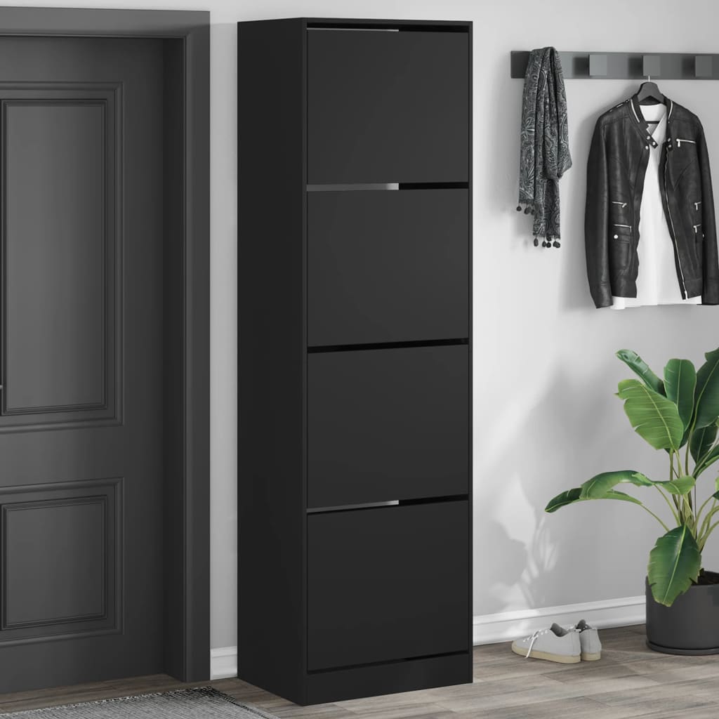 vidaXL Dulap de pantofi cu 4 sertare rabatabile, negru, 60x42x204 cm vidaXL Dulap de pantofi cu 4 sertare rabatabile, negru, 60x42x204 cm