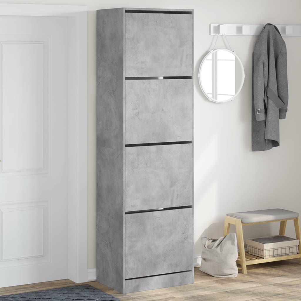 vidaXL Dulap de pantofi 4 sertare rabatabile, gri beton, 60x42x204 cm vidaXL Dulap de pantofi 4 sertare rabatabile, gri beton, 60x42x204 cm