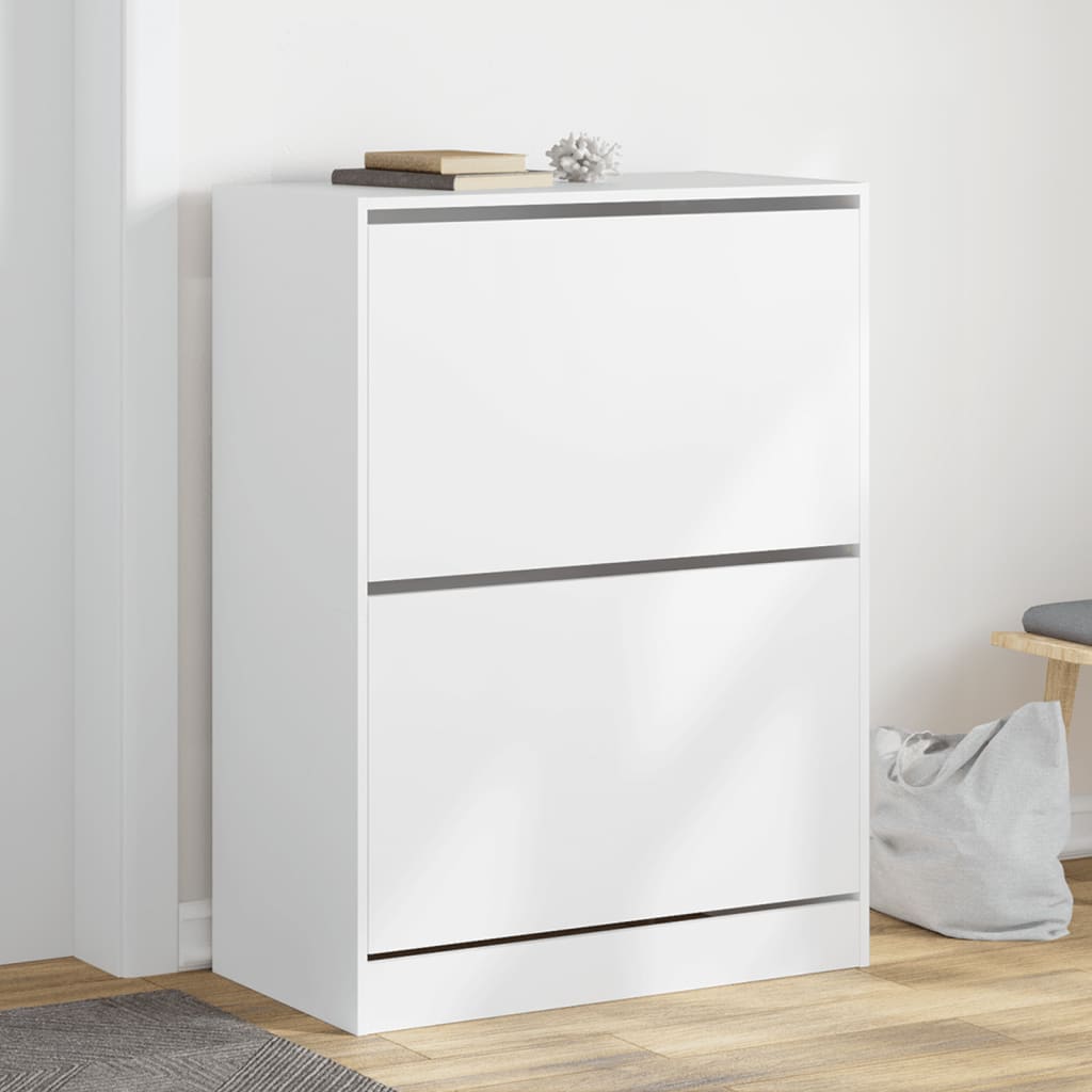 vidaXL Dulap de pantofi cu 2 sertare rabatabile, alb, 80x42x108 cm vidaXL Dulap de pantofi cu 2 sertare rabatabile, alb, 80x42x108 cm