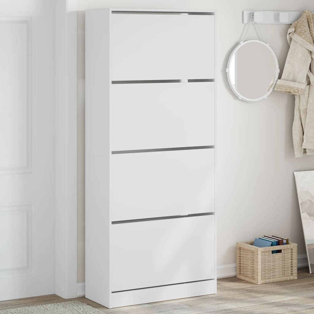 vidaXL Dulap de pantofi cu 4 sertare rabatabile, alb, 80x34x187,5 cm vidaXL Dulap de pantofi cu 4 sertare rabatabile, alb, 80x34x187,5 cm