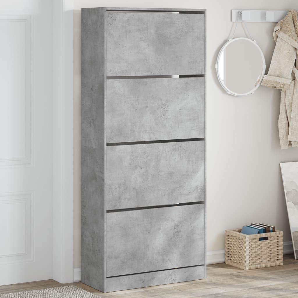 vidaXL Dulap de pantofi 4 sertare rabatabile, gri beton, 80x34x187,5cm vidaXL Dulap de pantofi 4 sertare rabatabile, gri beton, 80x34x187,5cm