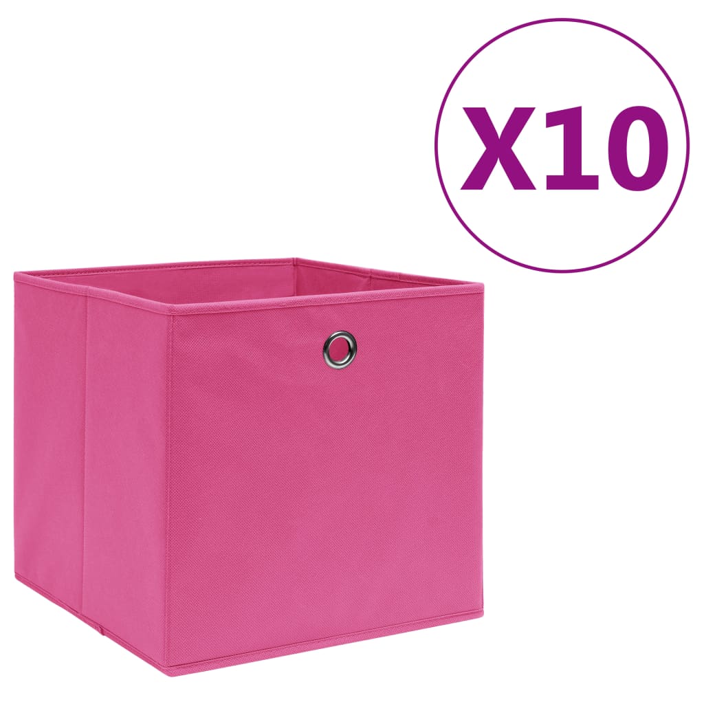 vidaXL Cutii depozitare, 10 buc., roz, 28x28x28 cm, material nețesut vidaXL Cutii depozitare, 10 buc., roz, 28x28x28 cm, material nețesut