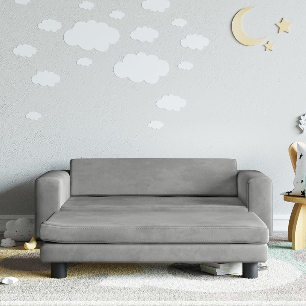 vidaXL Canapea pentru copii cu taburet gri deschis 100x50x30cm catifea vidaXL Canapea pentru copii cu taburet gri deschis 100x50x30cm catifea