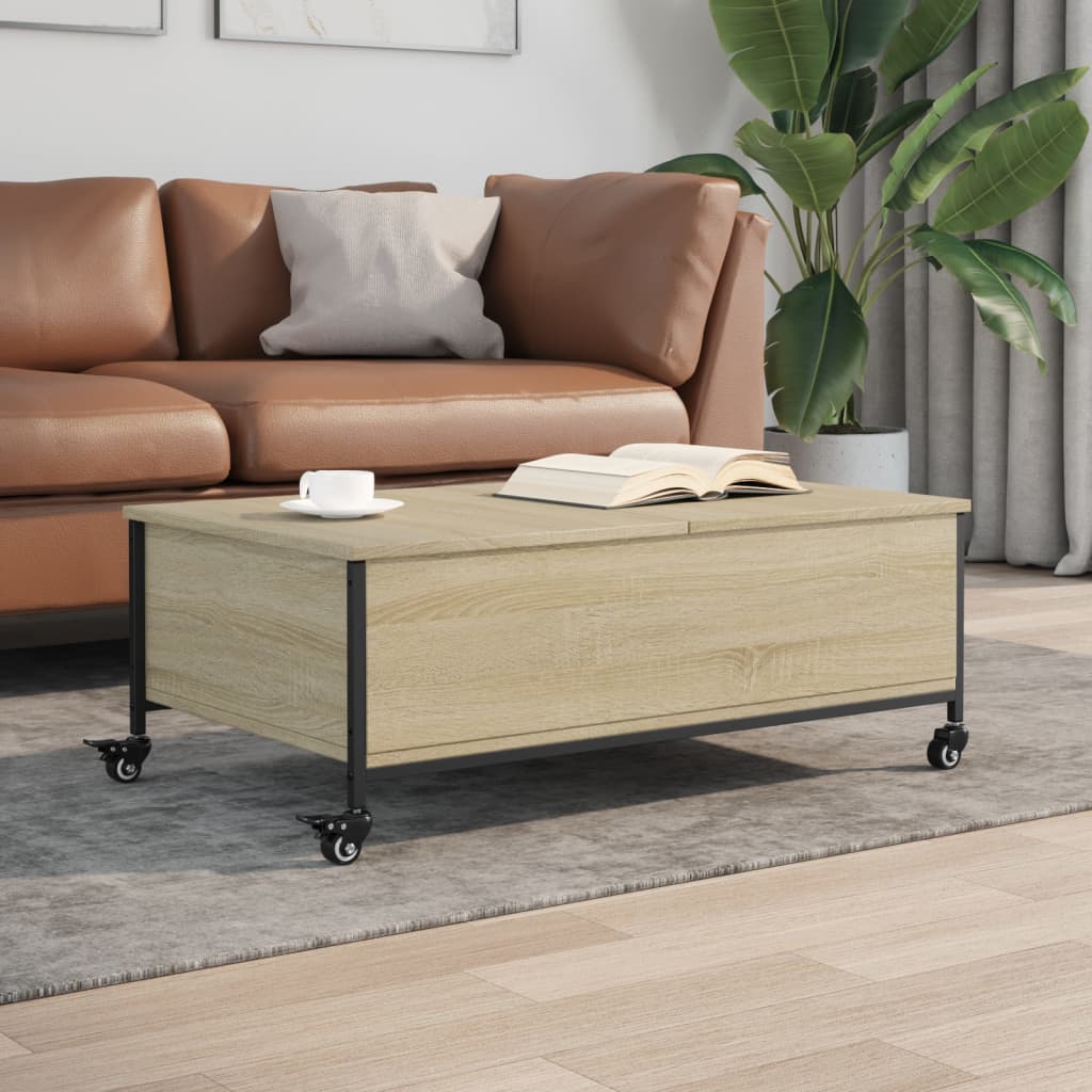 vidaXL Măsuță cafea cu roți stejar sonoma 91x55x34 cm lemn prelucrat vidaXL Măsuță cafea cu roți stejar sonoma 91x55x34 cm lemn prelucrat