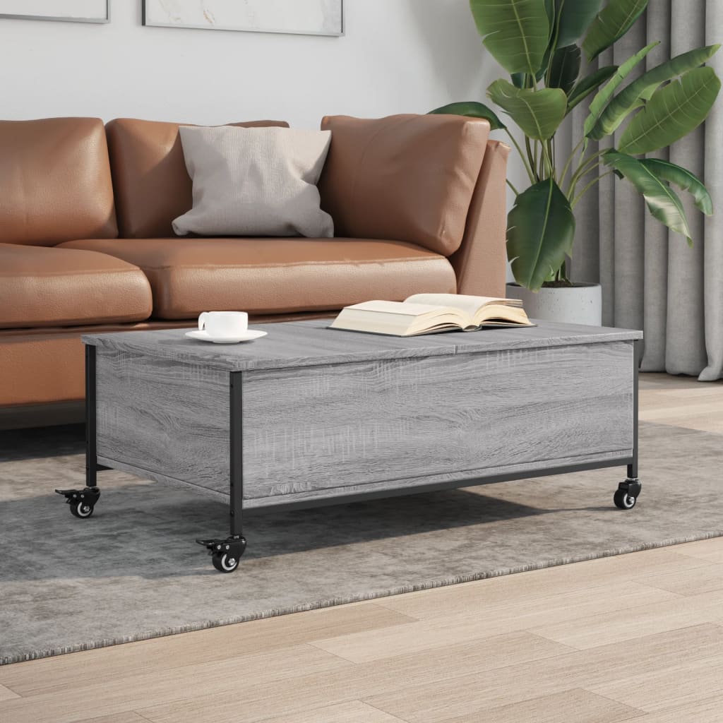 vidaXL Măsuță cafea cu roți sonoma gri 91x55x34 cm lemn prelucrat vidaXL Măsuță cafea cu roți sonoma gri 91x55x34 cm lemn prelucrat