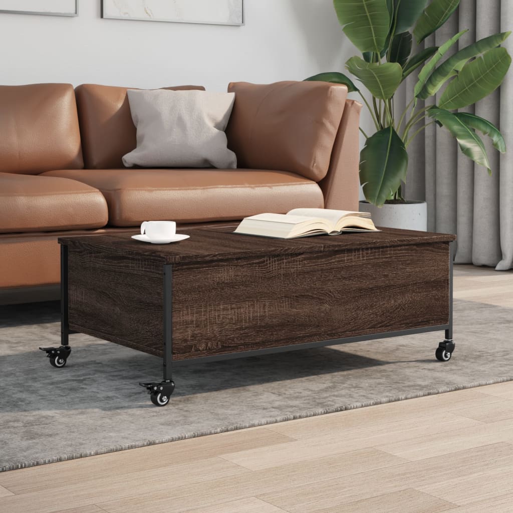 vidaXL Măsuță cafea cu roți stejar maro 91x55x34 cm lemn prelucrat vidaXL Măsuță cafea cu roți stejar maro 91x55x34 cm lemn prelucrat
