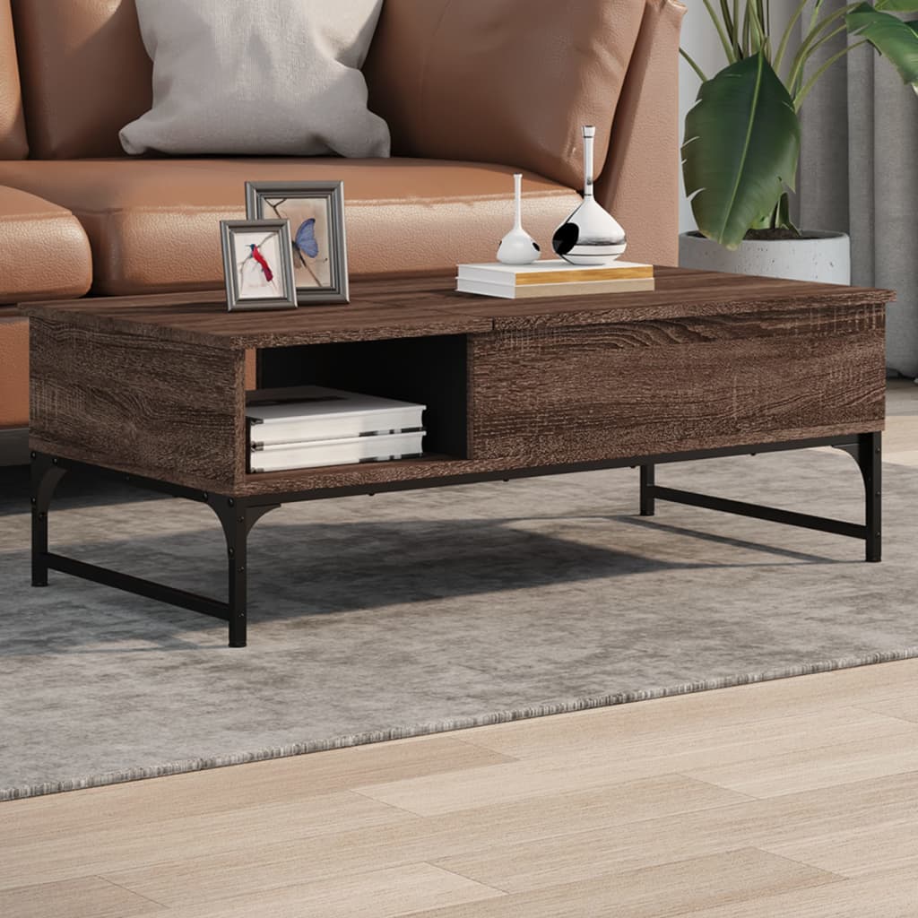 vidaXL Măsuță cafea, stejar maro, 100x50x35 cm, lemn prelucrat/metal vidaXL Măsuță cafea, stejar maro, 100x50x35 cm, lemn prelucrat/metal